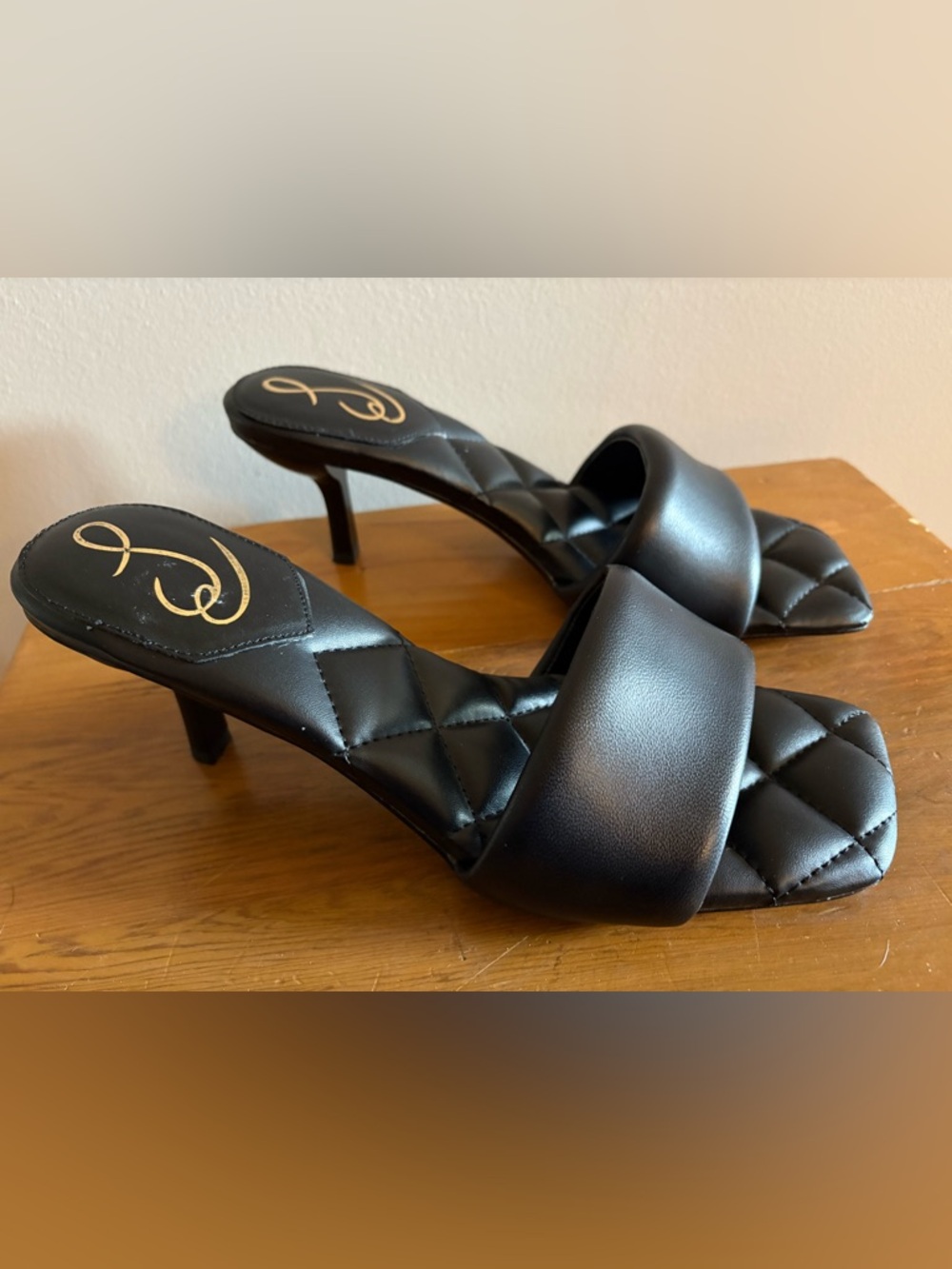 Sam Edelman Black Quilted Leather Slide Heels